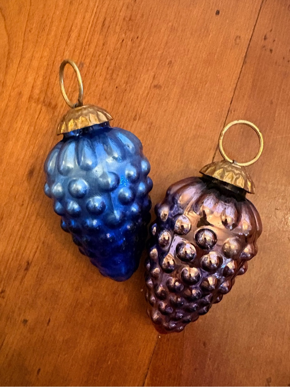 2 VTG Kugel-Style Glass Christmas Ornaments Grape Clusters Mercury Glass